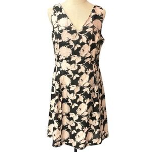 Tommy Hilfiger Floral Fit & Flare Dress V-Neck Sleeveless Party Black Pink Sz 10